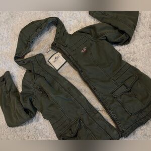 Hollister Dark Olive Hooded Sherpa-Lined Utility Jacket